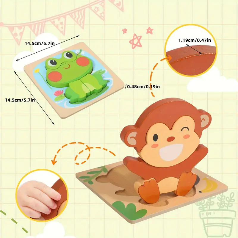 6pcs Wooden Animal Shape Puzzles