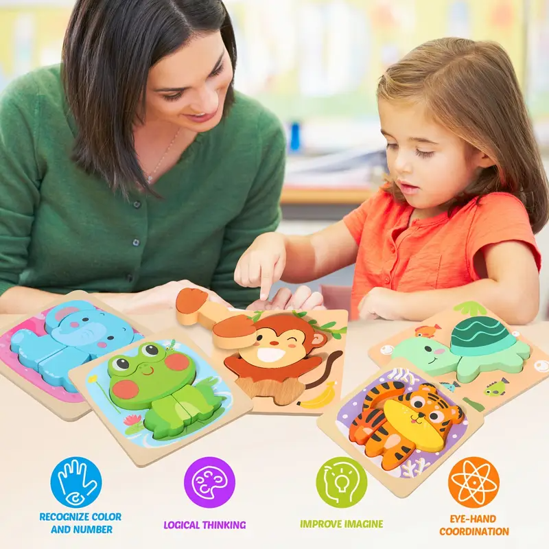 6pcs Wooden Animal Shape Puzzles