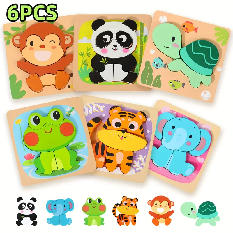 6pcs Wooden Animal Shape Puzzles