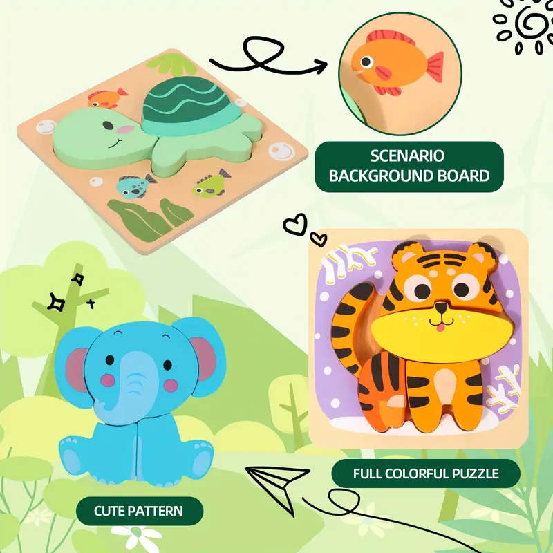 6pcs Wooden Animal Shape Puzzles