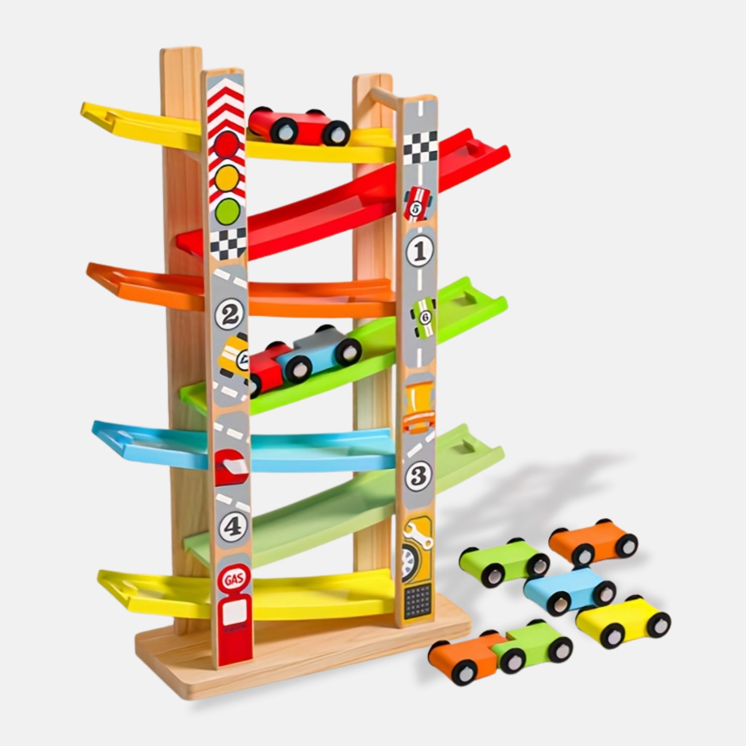 Wooden Ramp Racer Toy with Mini Cars