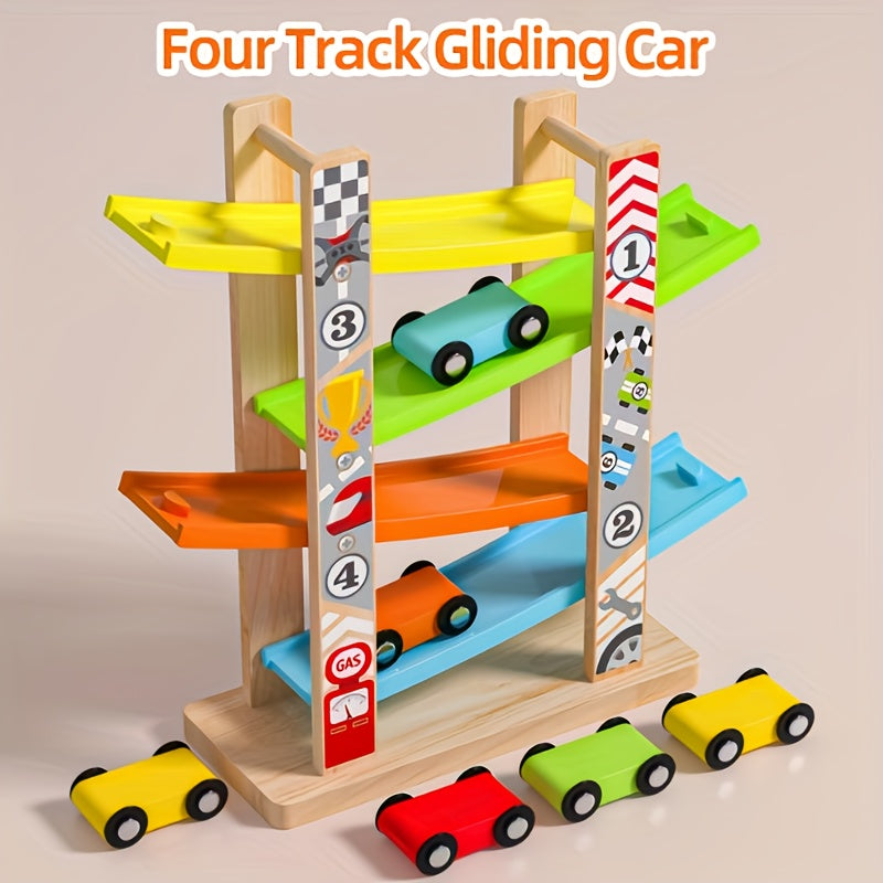 Wooden Ramp Racer Toy with Mini Cars
