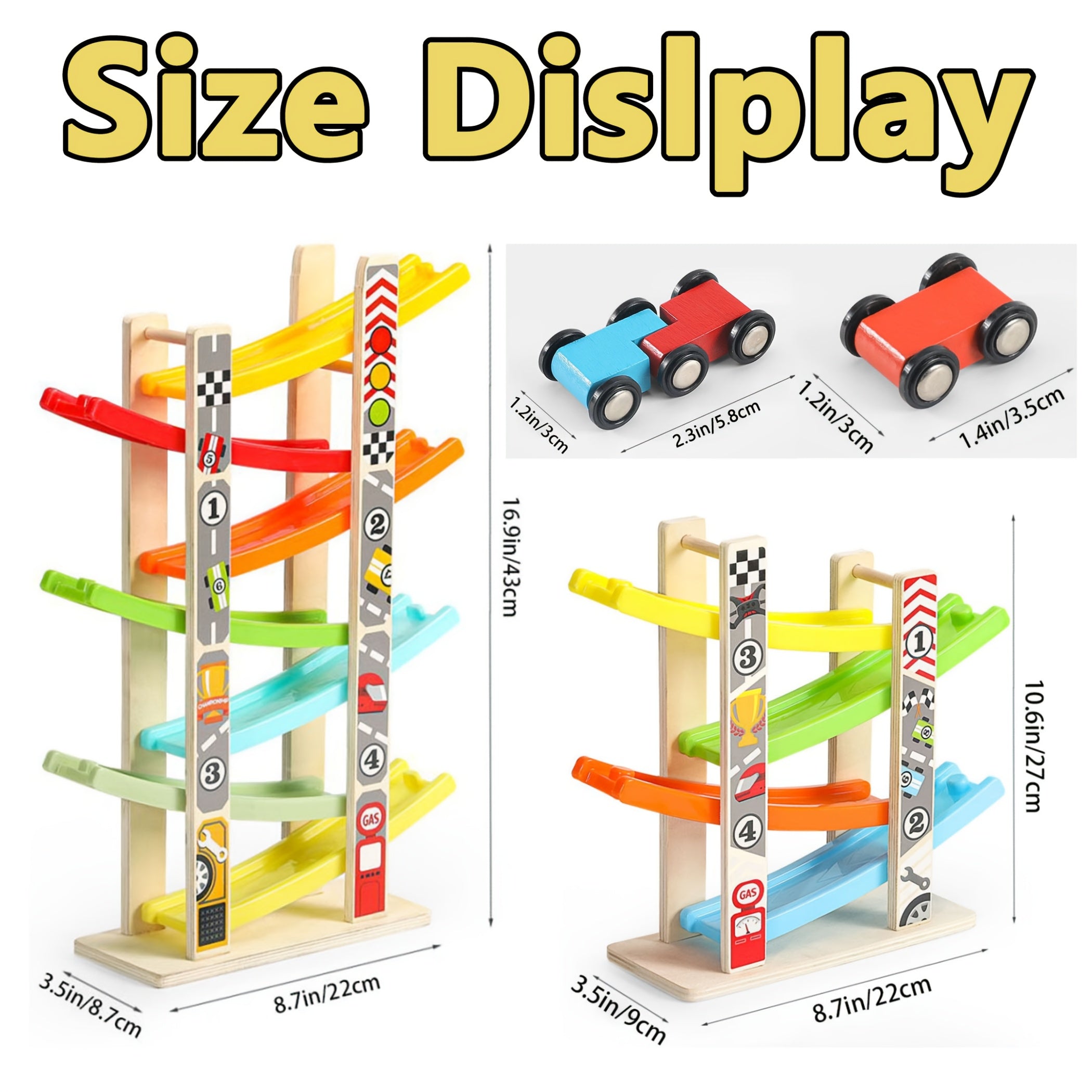Wooden Ramp Racer Toy with Mini Cars